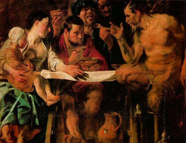 JORDAENS, Jacob : The Satyr and the Peasant Germany oil painting art